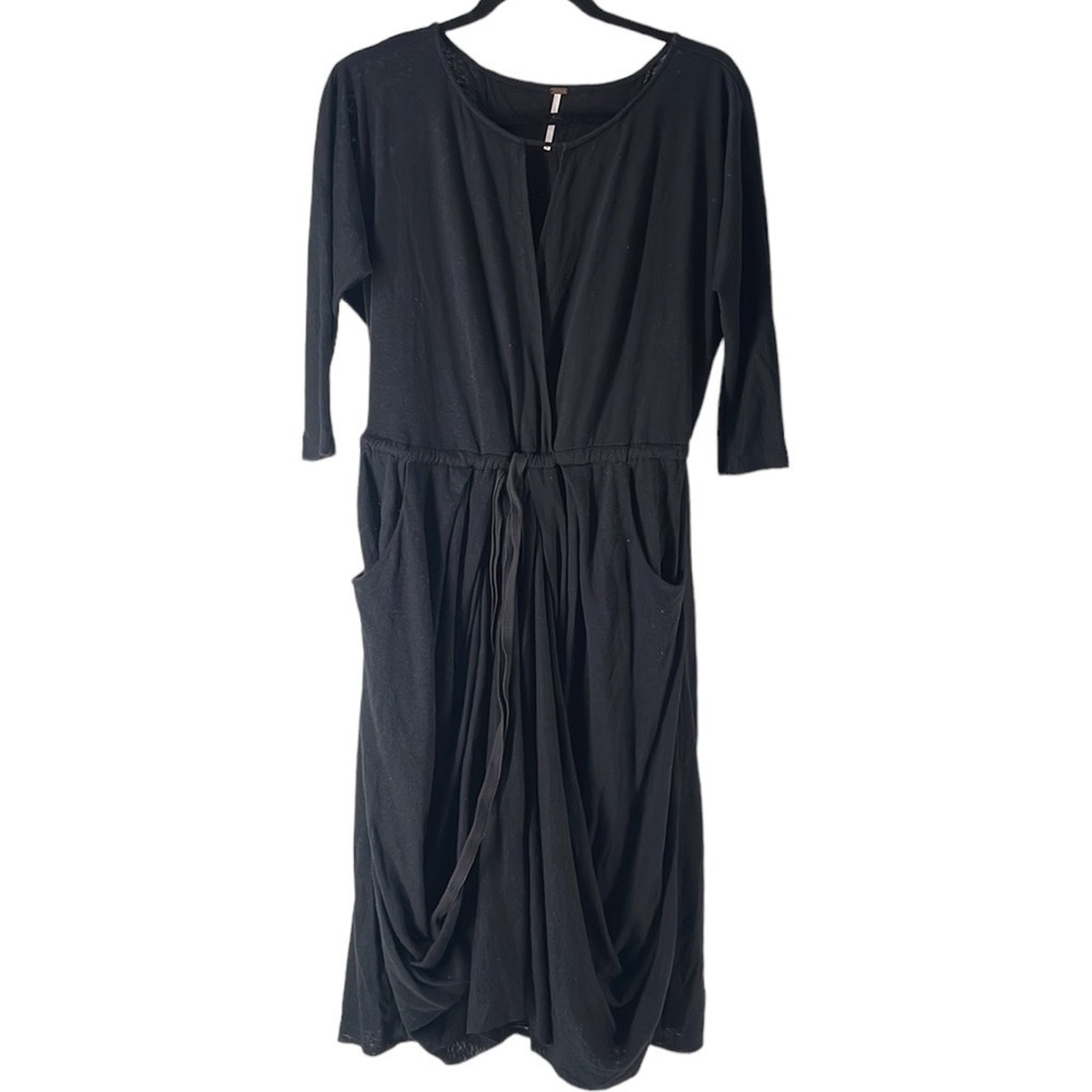 Free People Easy Squeeze Black Linen Blend dress dark academia lagenlook sz xs - Picture 2 of 8